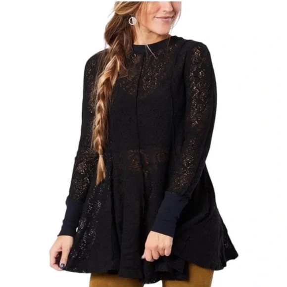 Free People Coffee in the Morning Black Tunic Size Medium - Picture 1 of 8